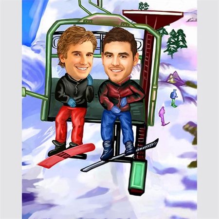 Ski Lift Guys Caricature from Photos - myDaVinci